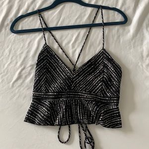 Black and white cropped peplum going out tank top